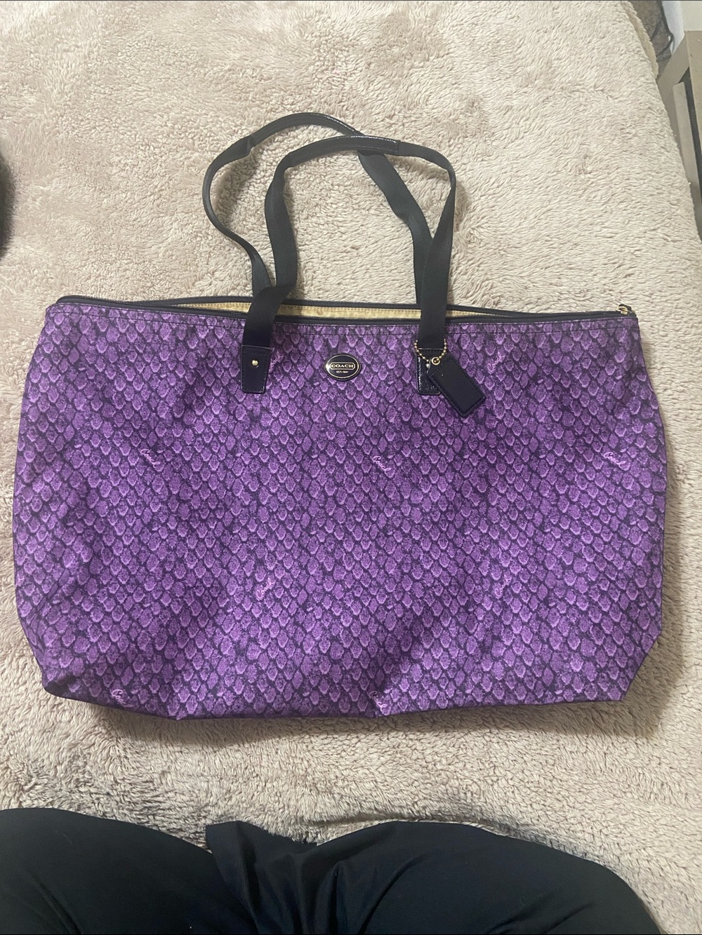 Coach Purple Patterned Tote with Black Straps- Perfect Pool or Beach Tote!
